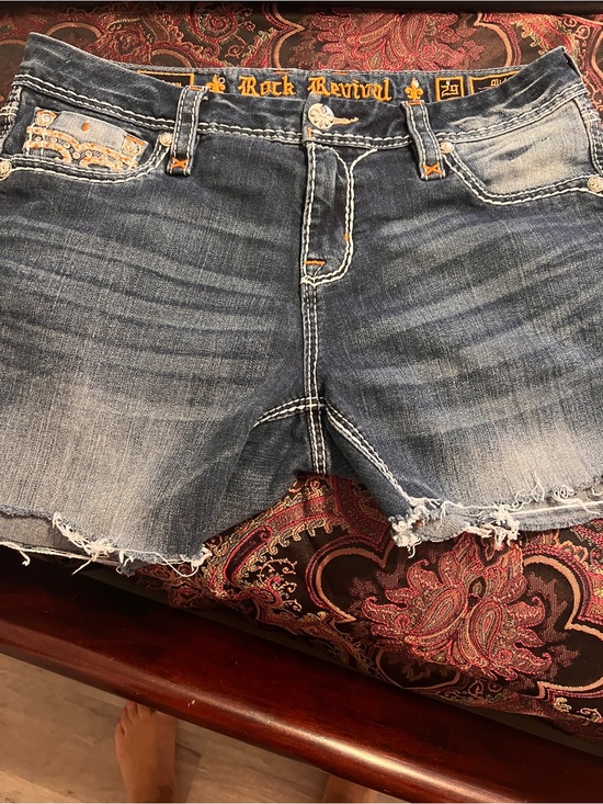 Rock Revival Pants - Rock Revival Faded Blue Distressed Denim Cutoff Shorts